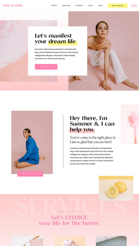 Pink Showit website template